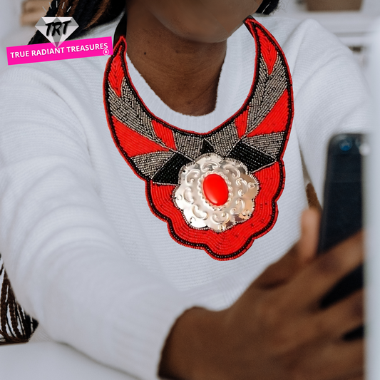 Red & Silver Statement Necklace