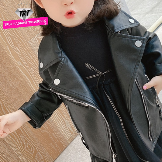 Baby Girl's Faux Leather Jacket - Elevate style and warmth! Perfect for spring and autumn. Order now for fashion-forward comfort.