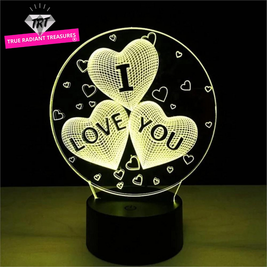 Love Heart 3D Night Light - Charming love heart design lamp with LED bulbs. Perfect as gift and holiday decorations. Powered via USB interface.