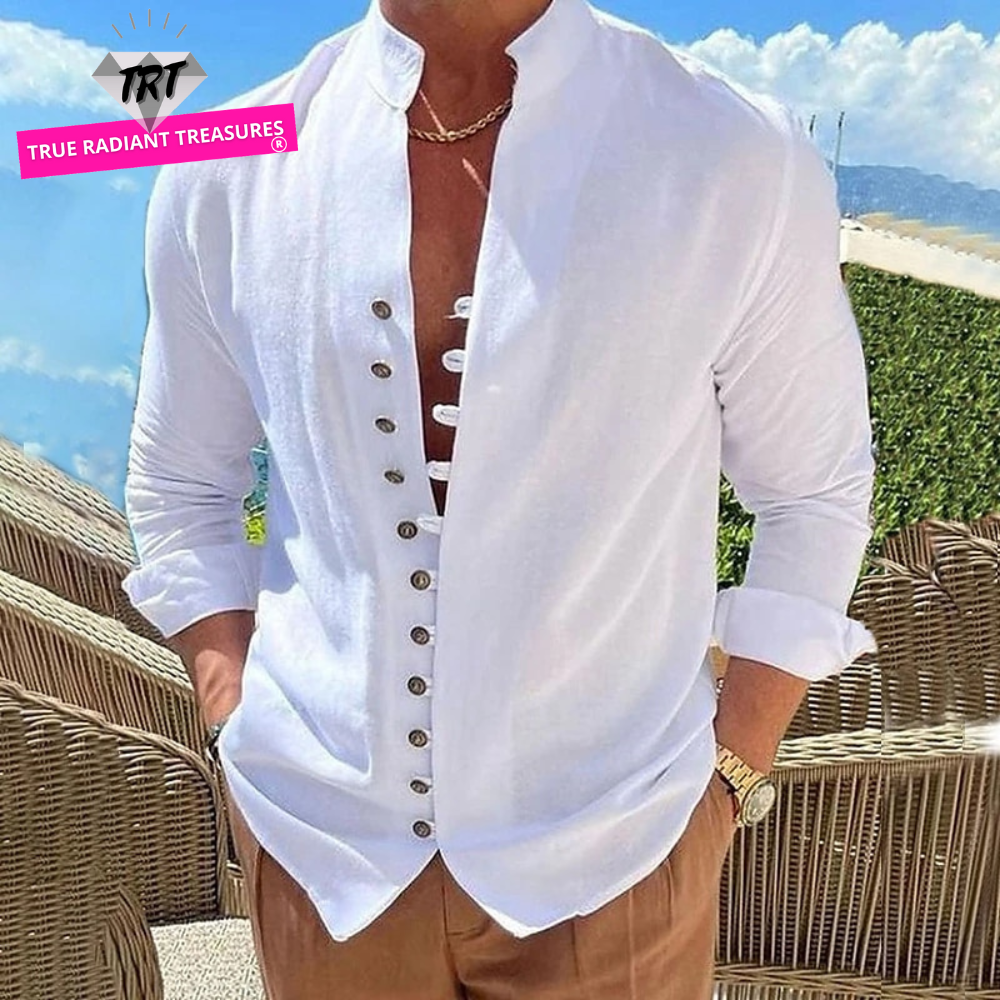 Men's Long-Sleeved Stand-Up Collar Shirt