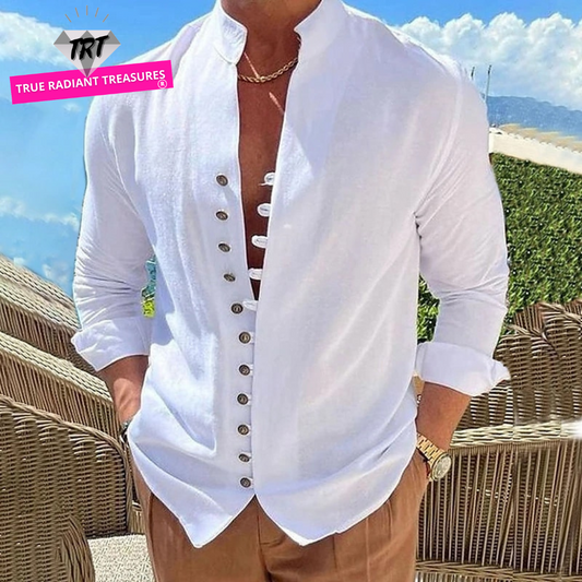 Men's Long-Sleeved Stand-Up Collar Shirt