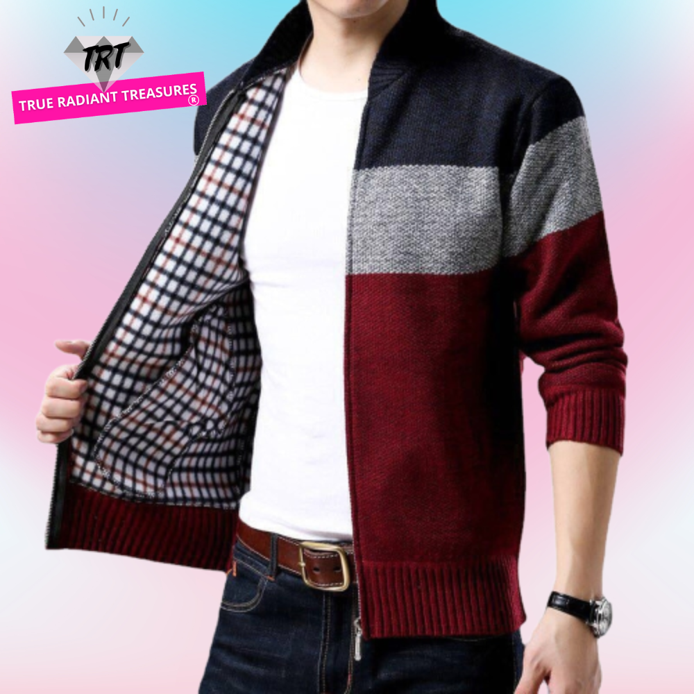 Single-Breasted Knitted Sweater with turn-down collar and zipper closure. Ideal for daily wear in spring and autumn.