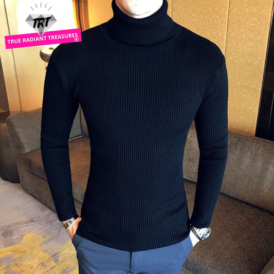 Men's Turtleneck Sweater - Cotton and Thin Wool Blend - STANDARD Thickness - Computer Knitted - Casual Style - Turtleneck Collar - Autumn and Winter Fashion - True Radiant Treasures - Elevate Your Wardrobe!