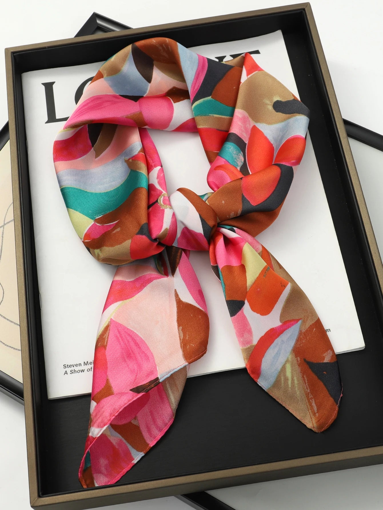 Image of Sophisticated Silk Satin Hijab Scarf, a polyester scarf with sun protection features, measuring 70cm x 70cm, and available in six colors. Perfect for spring and summer outings.