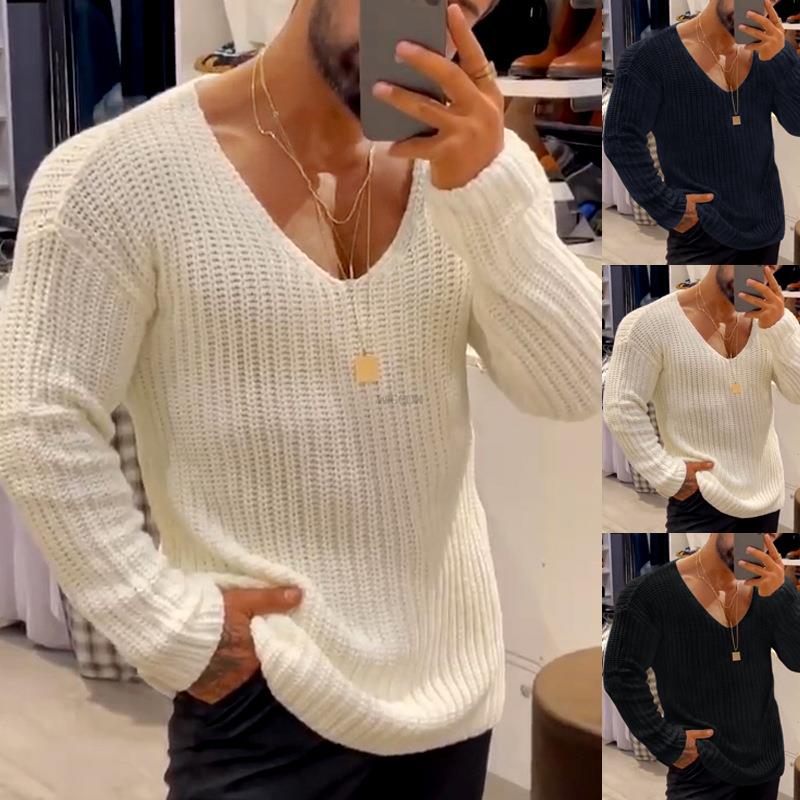 Men's Casual V-Neck Solid Sweater