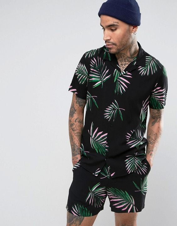 Men's Hawaiian Shirt Set: Casual Floral Print Beach Outfit