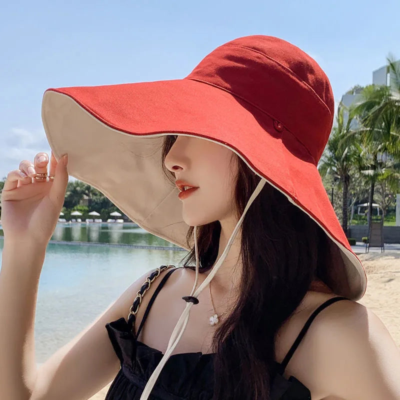 Wide Brim UPF 50+ Double-Sided Sun Hat for Women, Foldable and Solid Pattern, Ideal for Hiking, Travel, and Beach