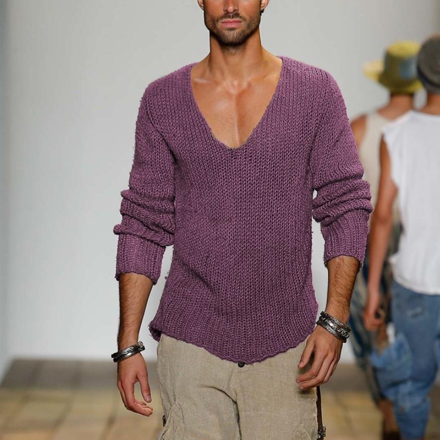 Men's Casual V-Neck Solid Sweater