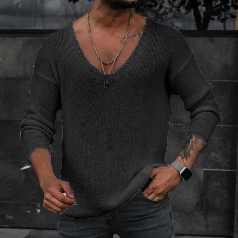 Men's Casual V-Neck Solid Sweater