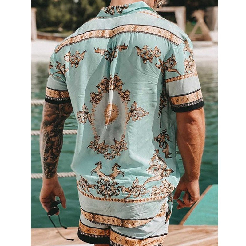 Men's Hawaiian Shirt Set: Casual Floral Print Beach Outfit