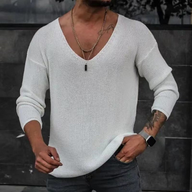 Men's Casual V-Neck Solid Sweater