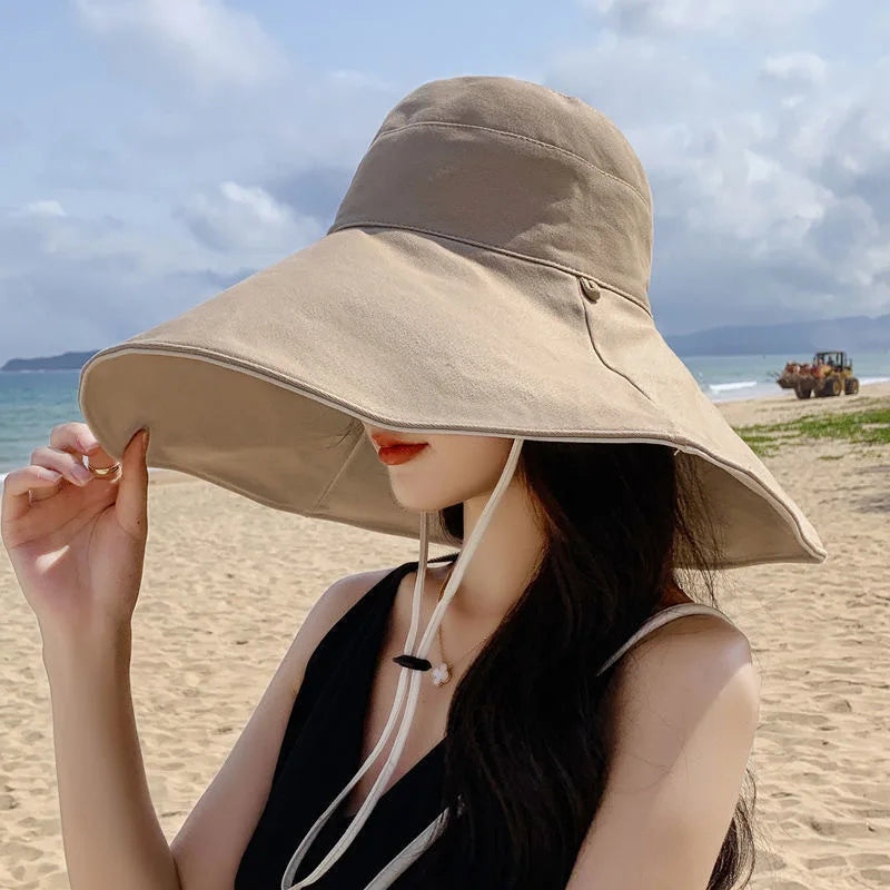 Wide Brim UPF 50+ Double-Sided Sun Hat for Women, Foldable and Solid Pattern, Ideal for Hiking, Travel, and Beach