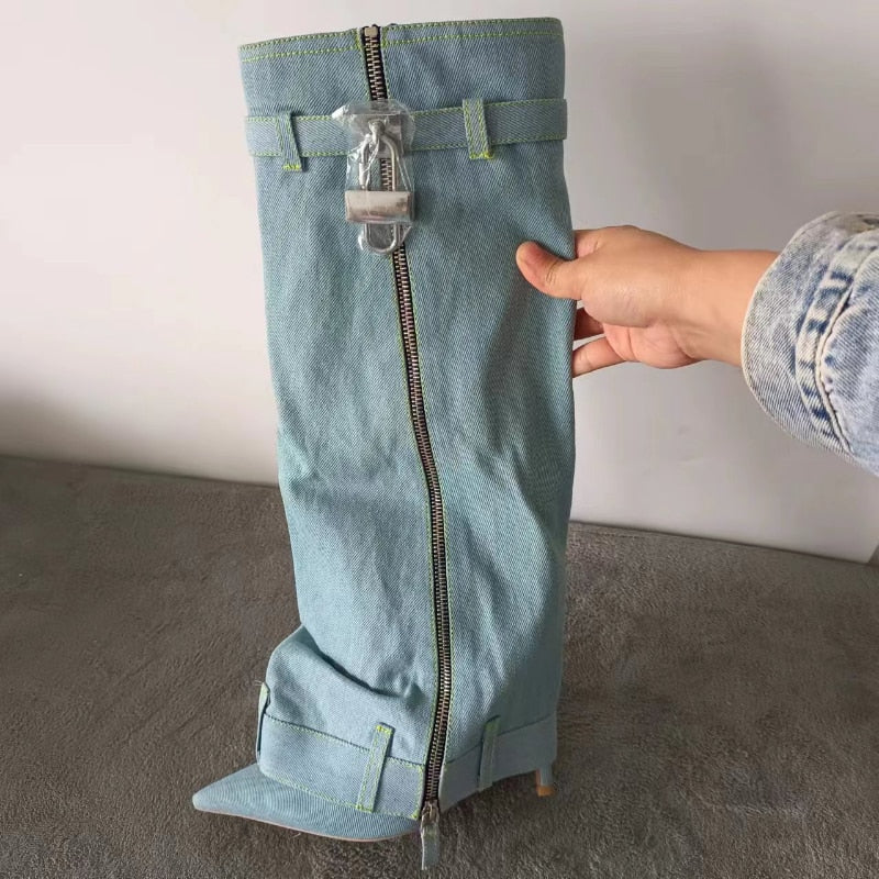 Denim Knee Boots