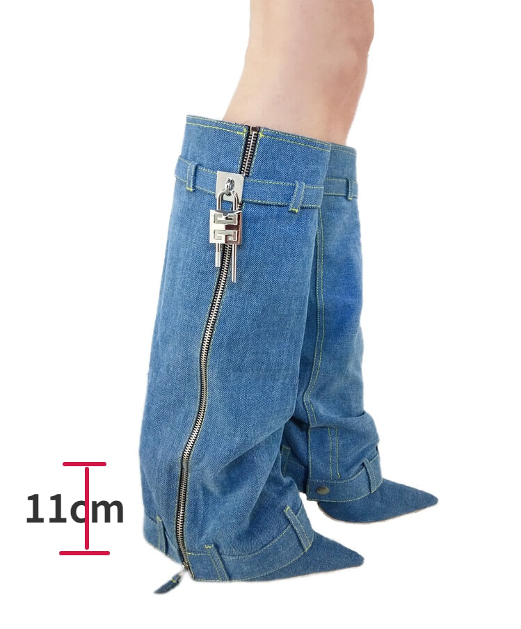 Denim Knee Boots