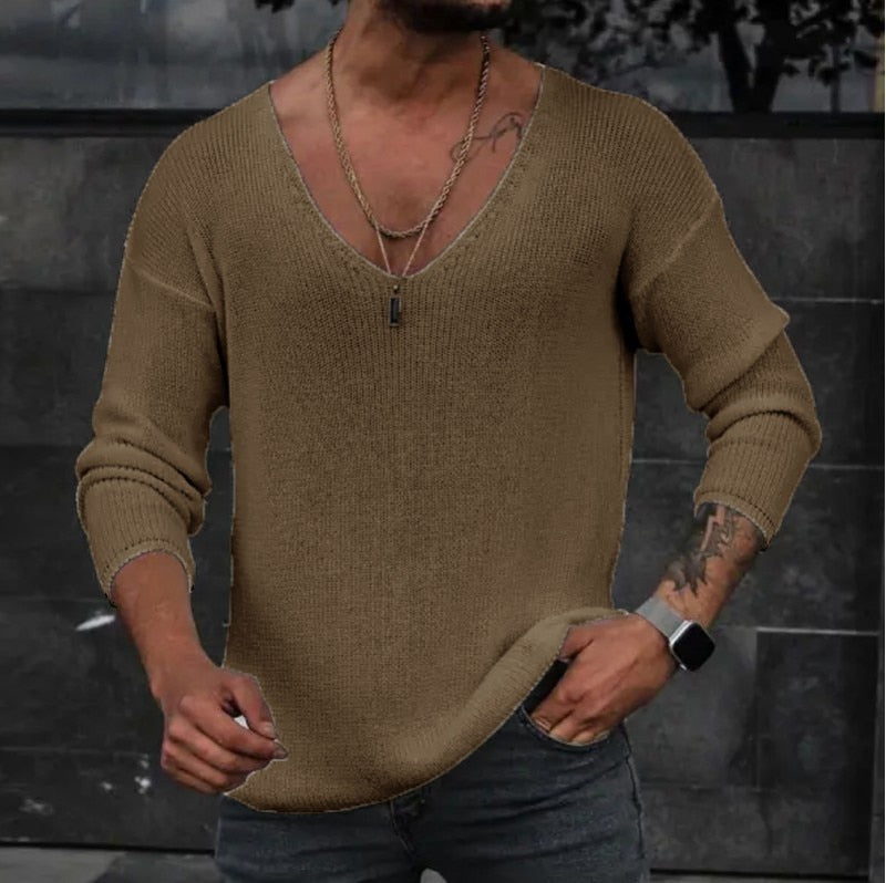 Men's Casual V-Neck Solid Sweater