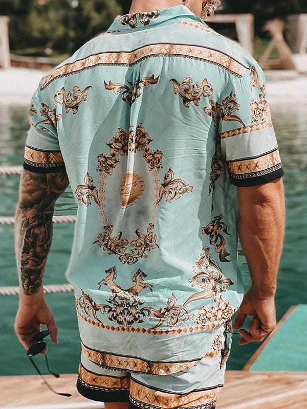 Men's Hawaiian Shirt Set: Casual Floral Print Beach Outfit