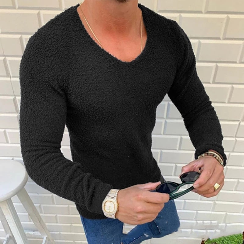 Men's Casual V-Neck Solid Sweater