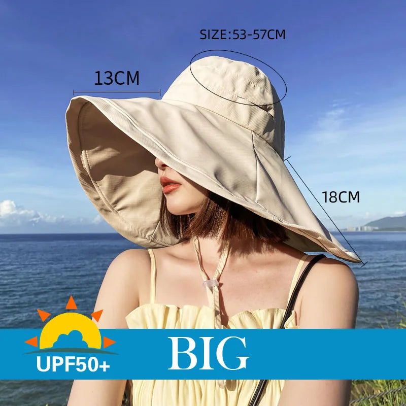 Wide Brim UPF 50+ Double-Sided Sun Hat for Women, Foldable and Solid Pattern, Ideal for Hiking, Travel, and Beach