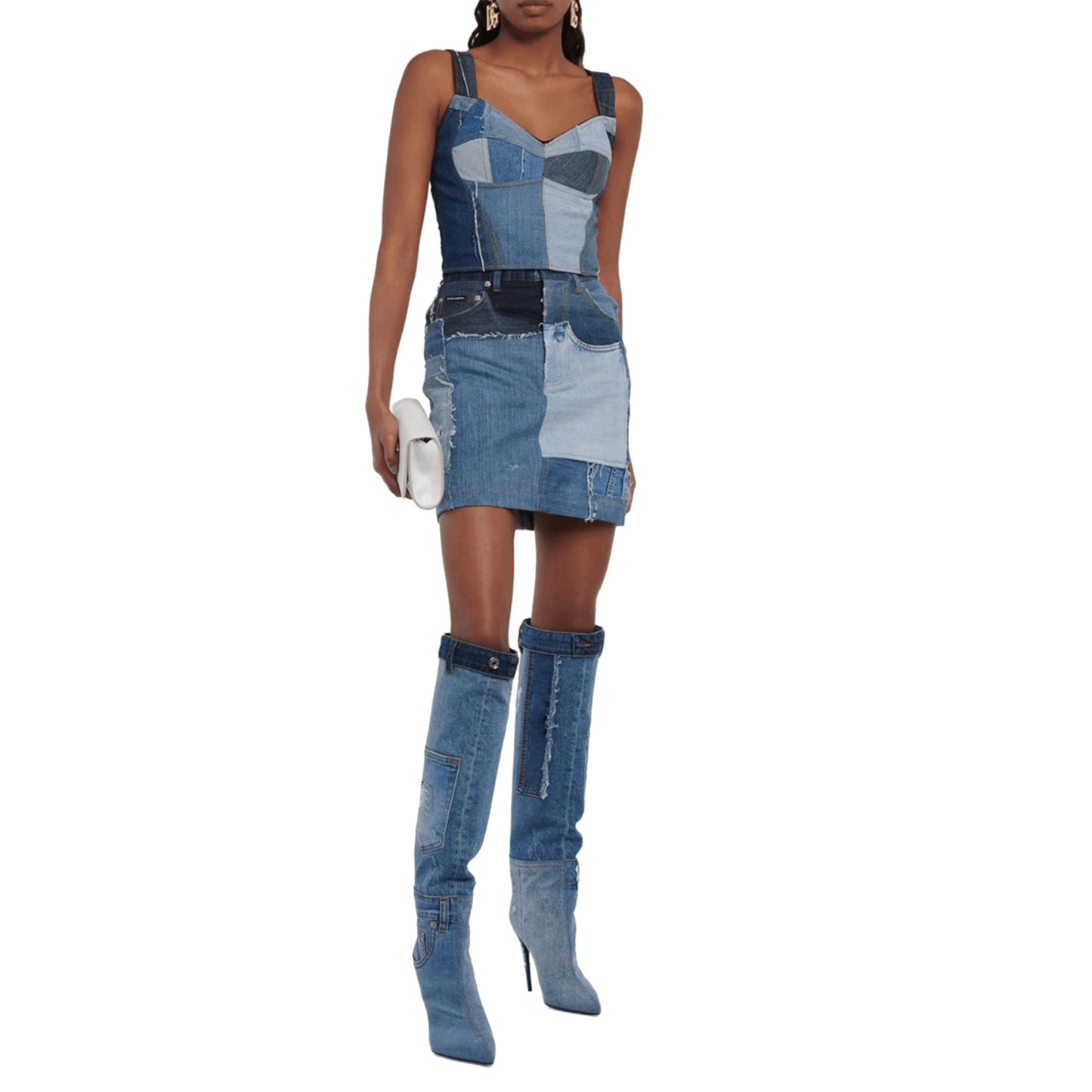 "Denim Knee Boots - Elegance meets Western charm - Handcrafted with premium PU material - Pointed toe with "ELEGANT" design - Super high thin heels - Spring and autumn style - Trendy belt buckle - ZIP closure - Order now!