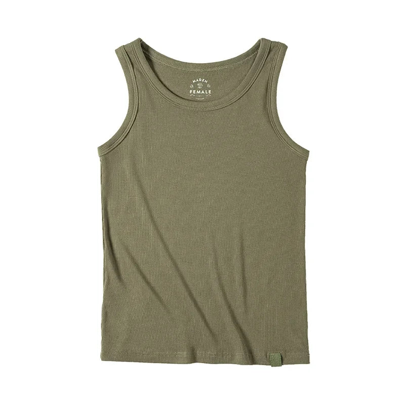 Summer Ribbed Slim-Fit Tank for Women - High-stretch blended fabric tank top in Black, Apricot, or Military Green. Versatile and comfortable, perfect for summer 2024.