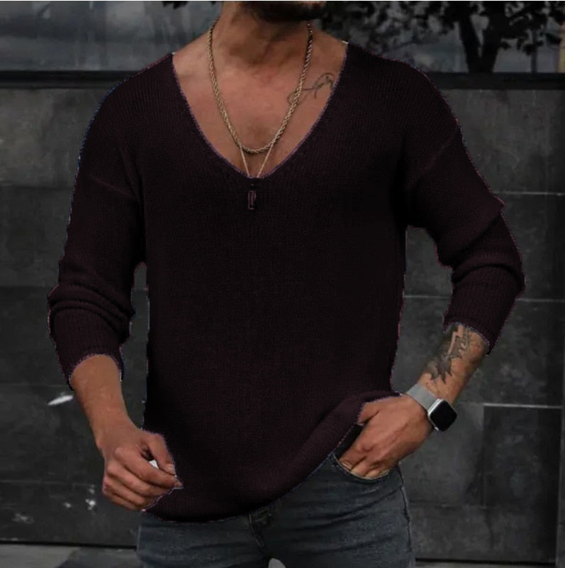 Men's Casual V-Neck Solid Sweater