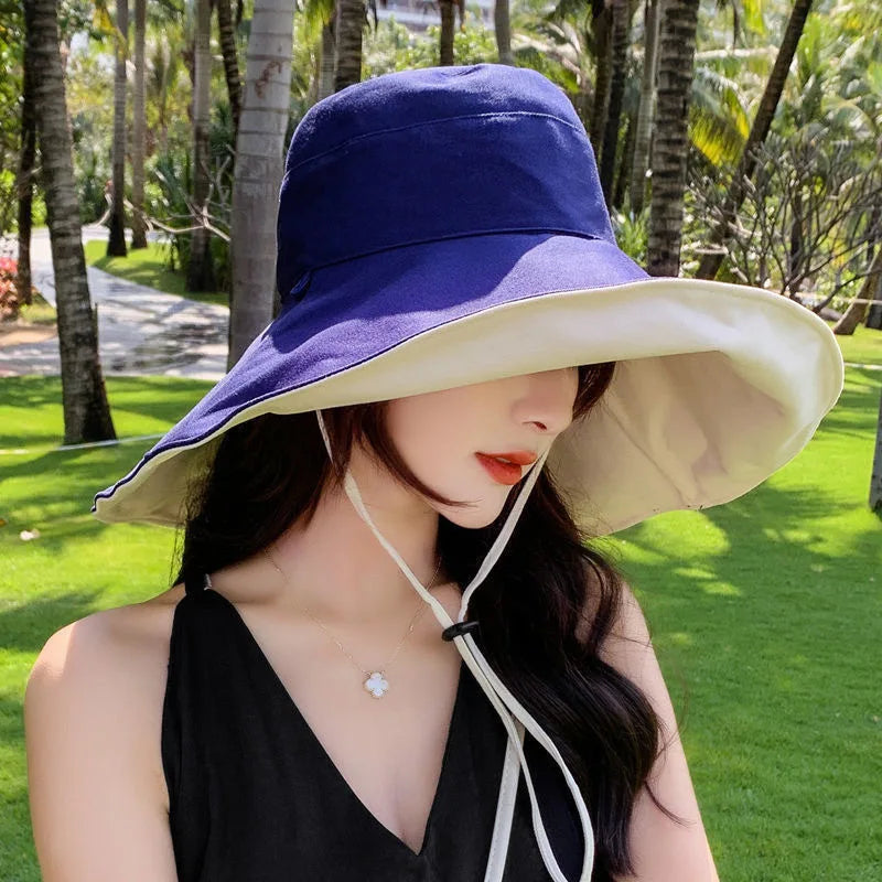 Wide Brim UPF 50+ Double-Sided Sun Hat for Women, Foldable and Solid Pattern, Ideal for Hiking, Travel, and Beach