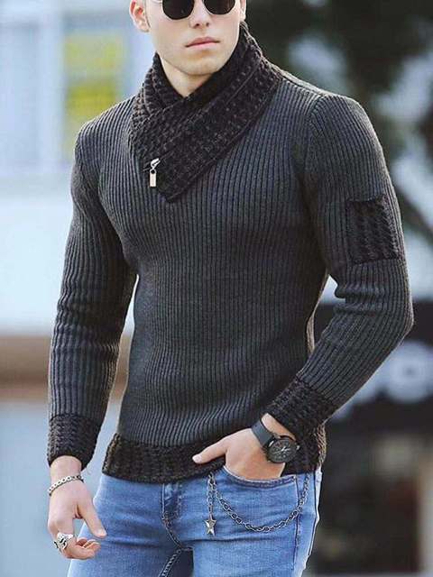 Men's Casual V-Neck Solid Sweater