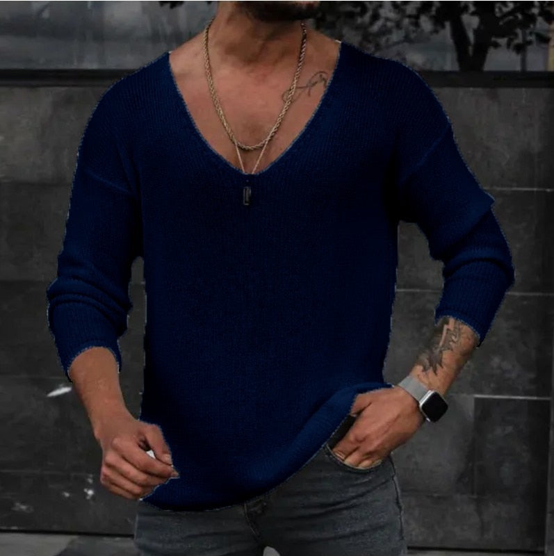 Men's Casual V-Neck Solid Sweater - Versatile comfort and style. Made from standard wool, suitable for spring and autumn. Check sizing info for the right fit.