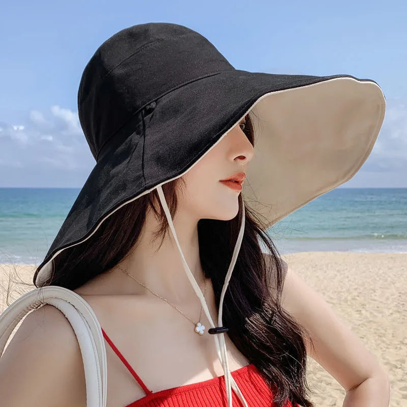 Wide Brim UPF 50+ Double-Sided Sun Hat for Women, Foldable and Solid Pattern, Ideal for Hiking, Travel, and Beach