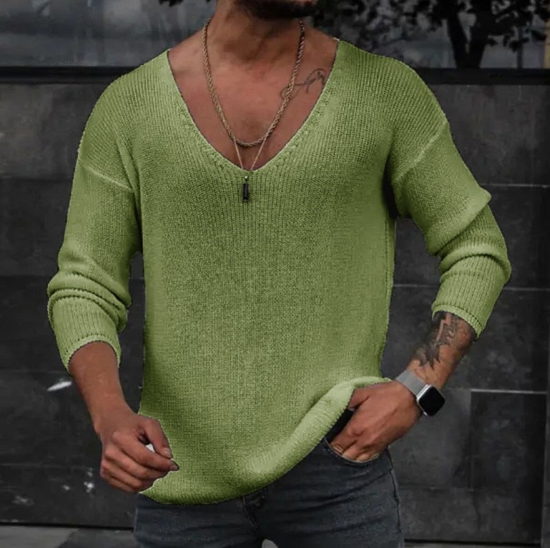 Men's Casual V-Neck Solid Sweater