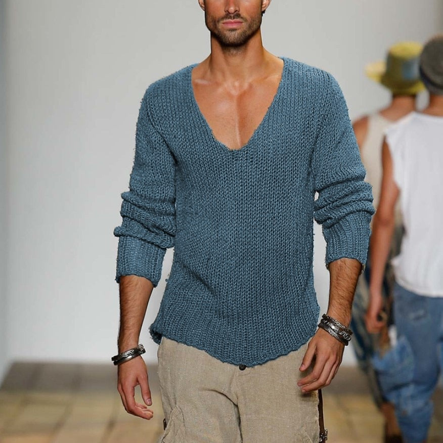 Men's Casual V-Neck Solid Sweater - Versatile comfort and style. Made from standard wool, suitable for spring and autumn. Check sizing info for the right fit.