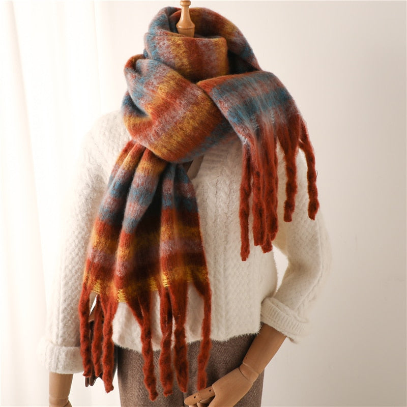 Cashmere Thick Scarf - Versatile accessory for fashion and warmth - 260x35cm size - Polyester, viscose, cashmere imitation blend - Classic plaid pattern - Order now for style and comfort!