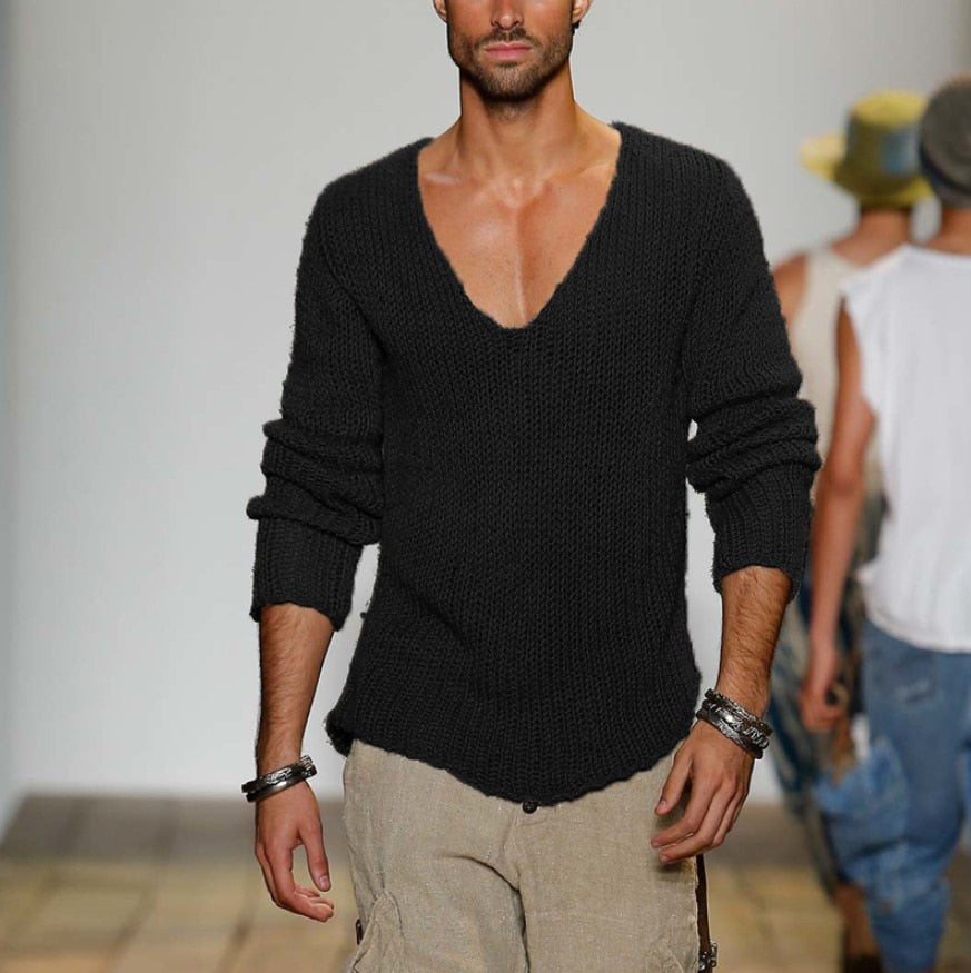 Men's Casual V-Neck Solid Sweater