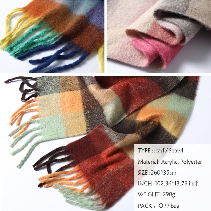 Cashmere Thick Scarf - Versatile accessory for fashion and warmth - 260x35cm size - Polyester, viscose, cashmere imitation blend - Classic plaid pattern - Order now for style and comfort!