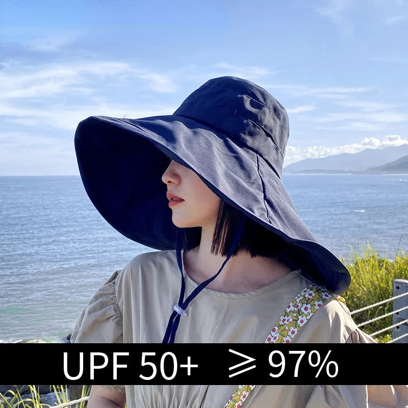 Wide Brim UPF 50+ Double-Sided Sun Hat for Women, Foldable and Solid Pattern, Ideal for Hiking, Travel, and Beach