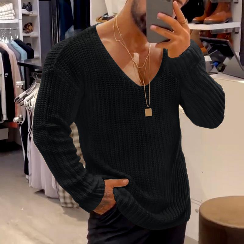 Men's Casual V-Neck Solid Sweater