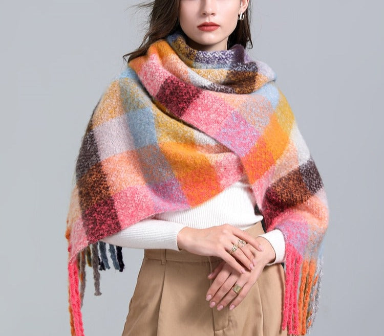 Cashmere Thick Scarf - Versatile accessory for fashion and warmth - 260x35cm size - Polyester, viscose, cashmere imitation blend - Classic plaid pattern - Order now for style and comfort!