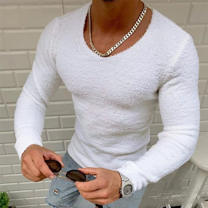 Men's Casual V-Neck Solid Sweater