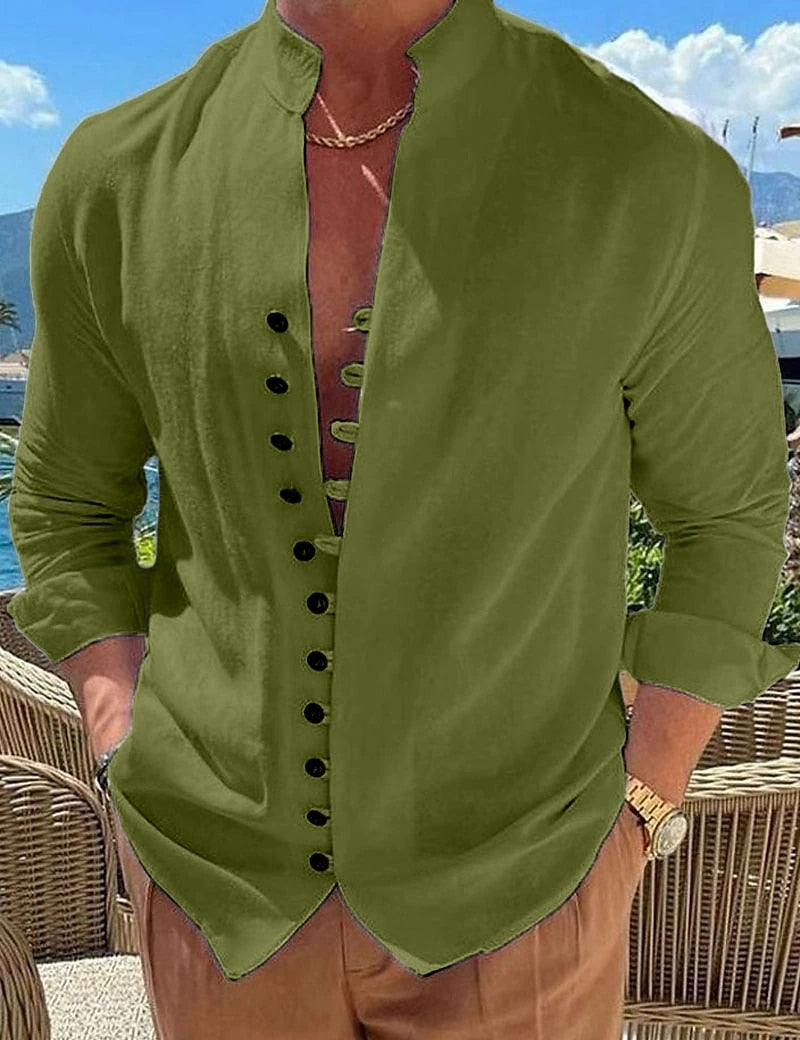 Men's Long-Sleeved Stand-Up Collar Shirt