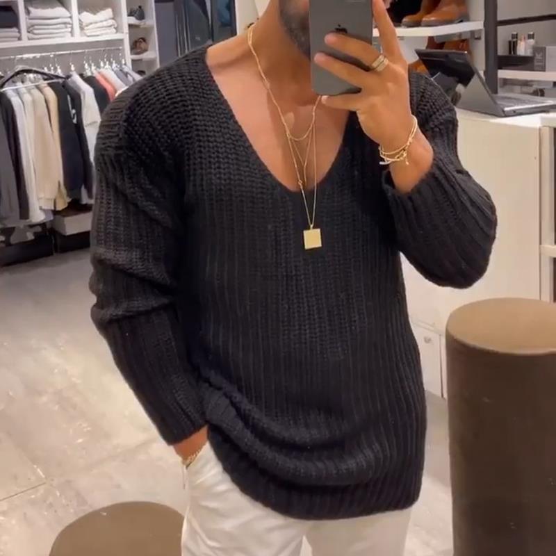 Men's Casual V-Neck Solid Sweater