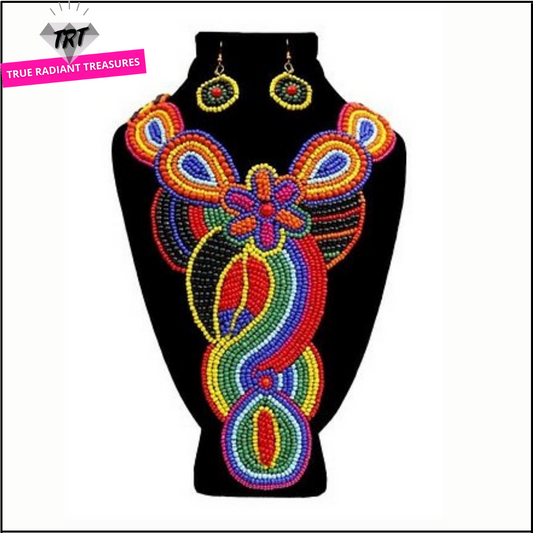 Black and rainbow colored necklace to match any colored dress for parties. TRT Accessories Collection.