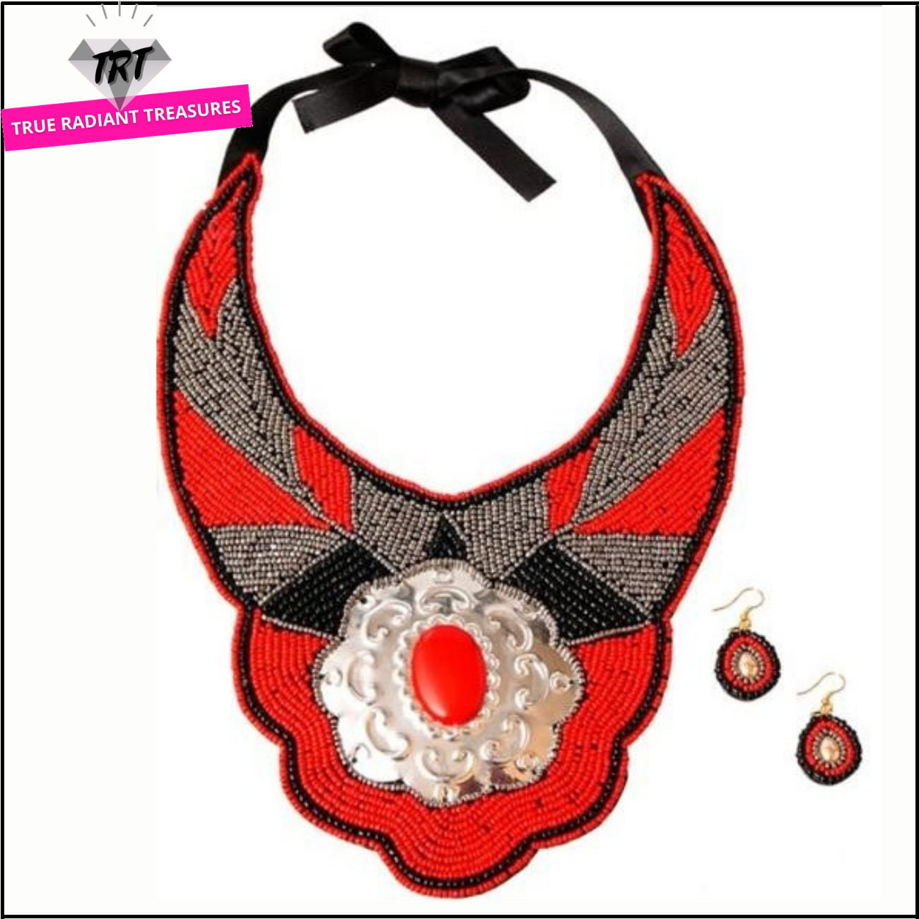 Necklace to match red and white or black dress, perfect for any occasion. TRT Accessories Collection.