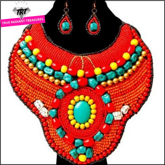 Necklace and earring set for a perfect match with red dress for parties and special occasions. TRT Accessories Collection.