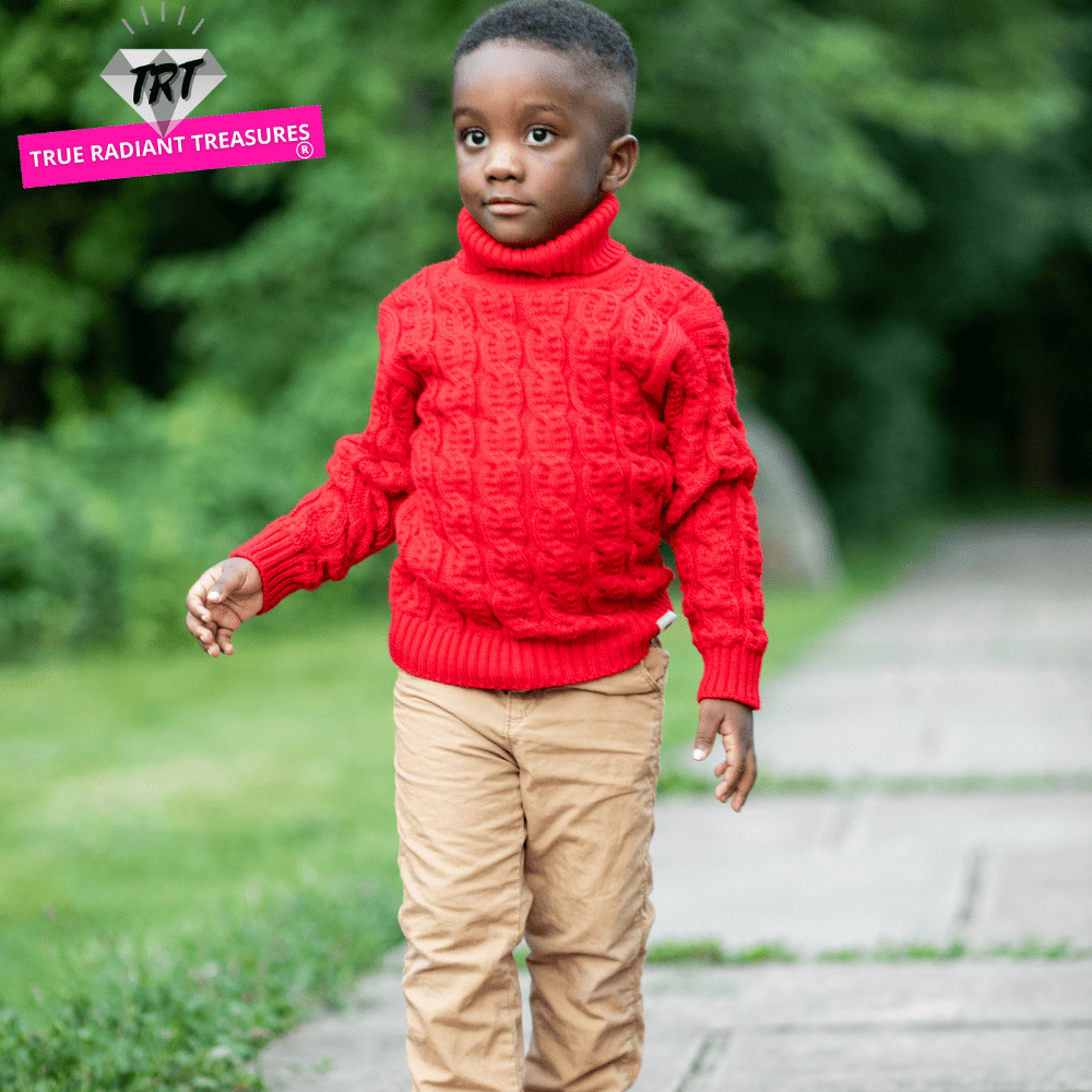 Kids Unisex Turtleneck Sweater - Cotton, turn-down collar, full-length sleeves, patch designs, sizes 13 months to 12 years.