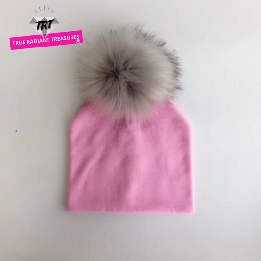 Cotton Pompom Baby Beanie | Faux Fur & Mohair Material | Classic Cabled Stitches | Warm & Cute for Your Little One | Shop Now!