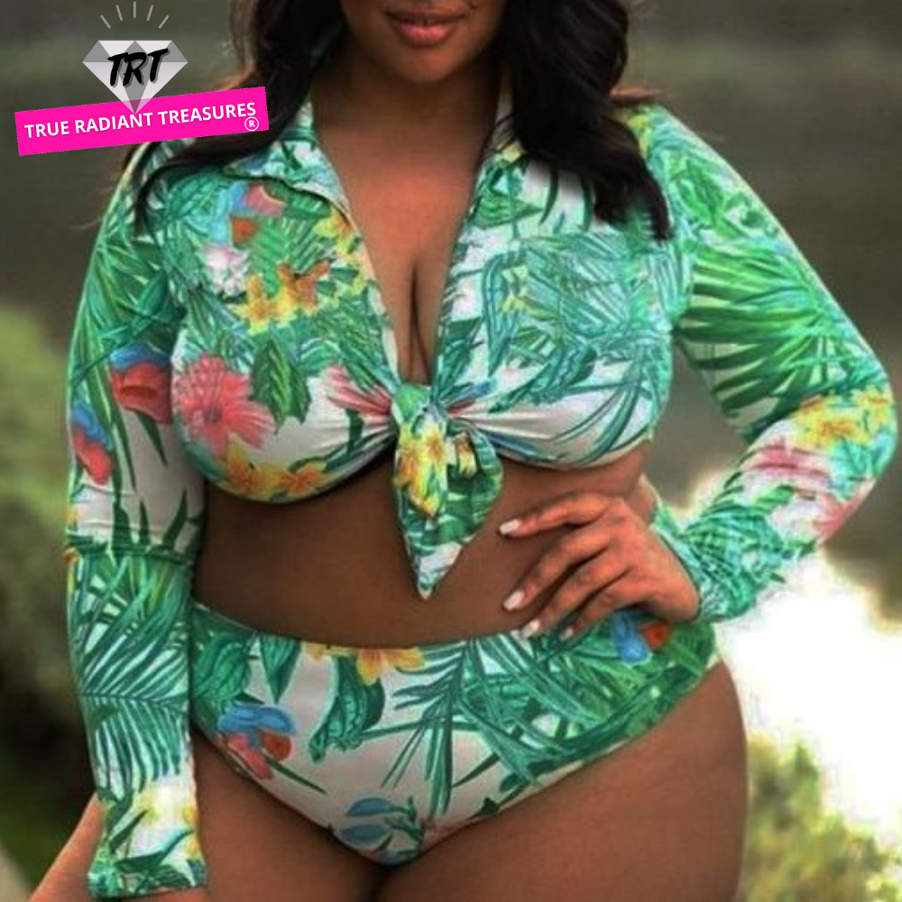 Women's Plus-size Bikini Set with tropical print