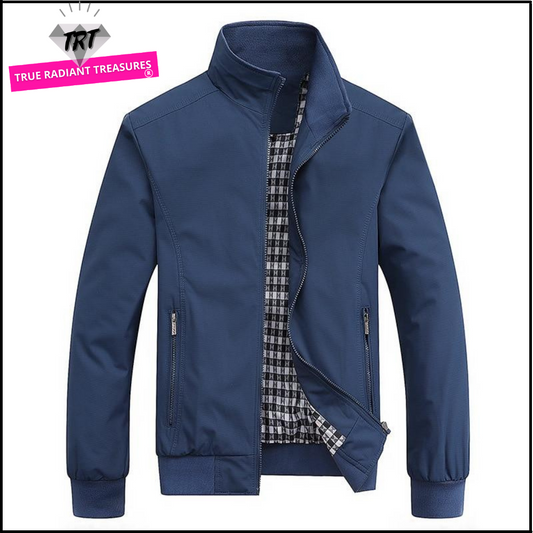 Slim Bomber Jacket - Ideal for Office and Cold Weather. Made of Cotton with Zipper Closure. Round Neck and Stylish Pocket Design. Perfect Match for Everyday Casual Outfits.