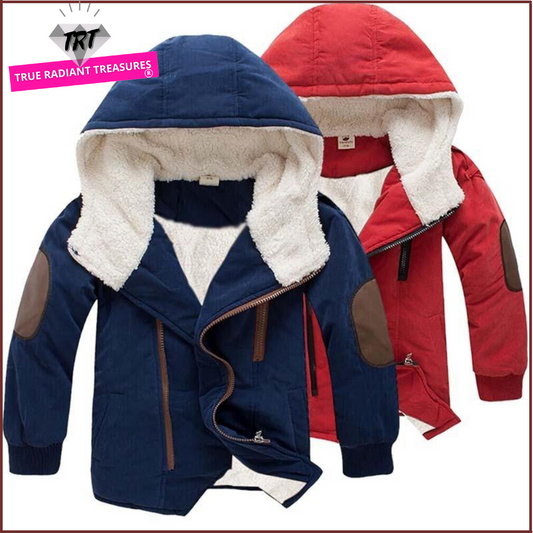 Thick Hooded Coat for Kids - Cotton, polyester, hooded, sizes 4 to 12 years, various variants.