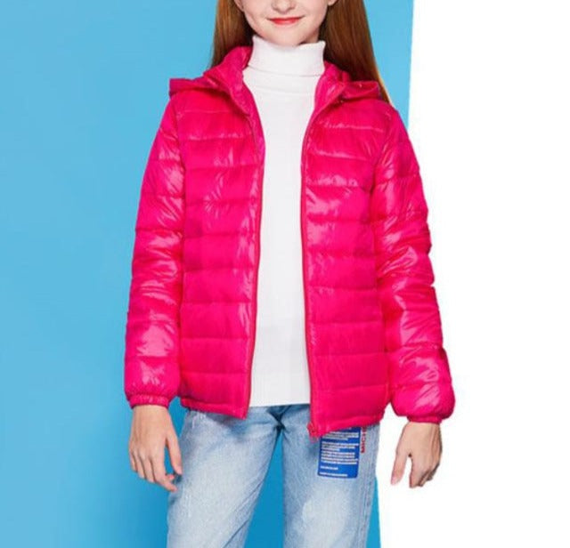 Candy-Colored Hooded Coat for Kids | Polyester Fabric | Pockets & Hood | Warm & Fashionable