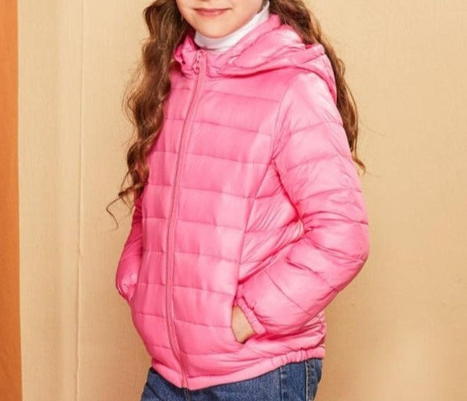 Candy-Colored Hooded Coat for Kids | Polyester Fabric | Pockets & Hood | Warm & Fashionable